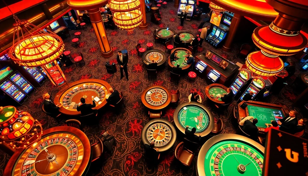 Experience the thrill of gaming at https://xx88.pizza/, where players engage at vibrant casino tables filled with poker chips and cards.
